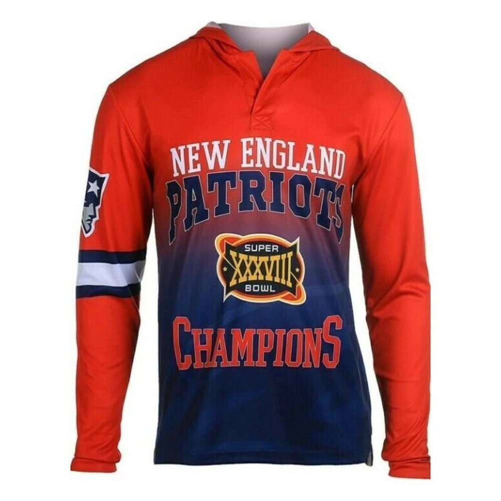 New England Patriots Super Bowl XXXVIII Champions Hood Long Sleeve Tee Mens S
